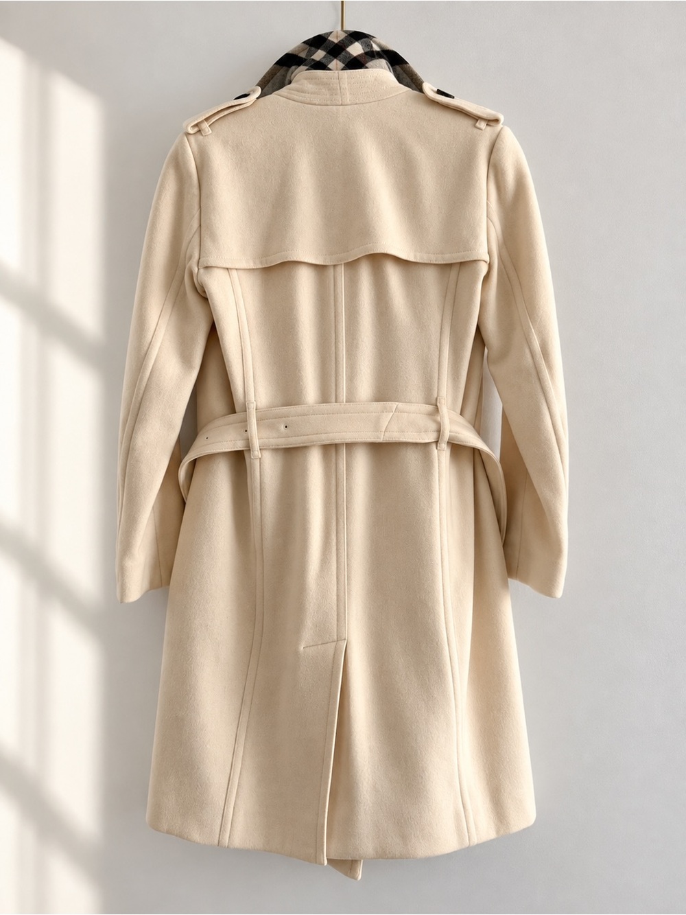Burberry 100% Cashmere Cream Double-Breasted Belted Coat US 2 - Picture 2 of 5